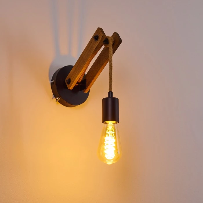 Hofstein Aarhus Wandleuchte Schwarz, Holz dunkel, 1-flammig 3 Hofstein Aarhus Wandleuchte Schwarz, Holz dunkel, 1-flammig - Image 3