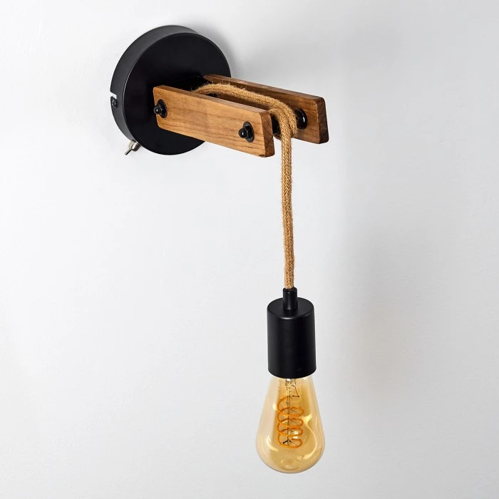 Hofstein Aarhus Wandleuchte Schwarz, Holz dunkel, 1-flammig 6 Hofstein Aarhus Wandleuchte Schwarz, Holz dunkel, 1-flammig - Image 6