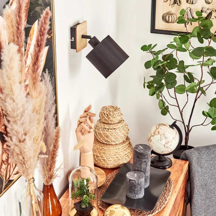 Hofstein Alsen Wandleuchte Schwarz, Holz hell, 1-flammig 2 Hofstein Alsen Wandleuchte Schwarz, Holz hell, 1-flammig - Image 2