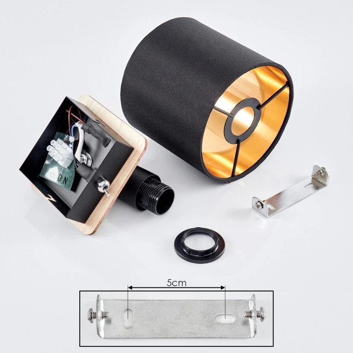 Hofstein Alsen Wandleuchte Schwarz, Holz hell, 1-flammig 5 Hofstein Alsen Wandleuchte Schwarz, Holz hell, 1-flammig - Image 5