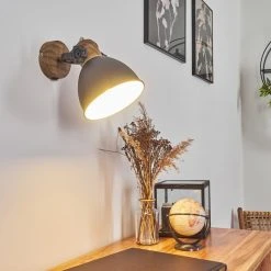 Hofstein Banjul Wandleuchte Grau, Holz dunkel, 1-flammig