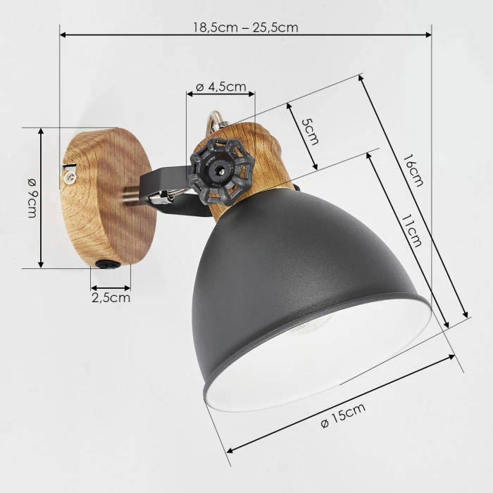 Hofstein Banjul Wandleuchte Grau, Holz dunkel, 1-flammig 4 Hofstein Banjul Wandleuchte Grau, Holz dunkel, 1-flammig - Image 4