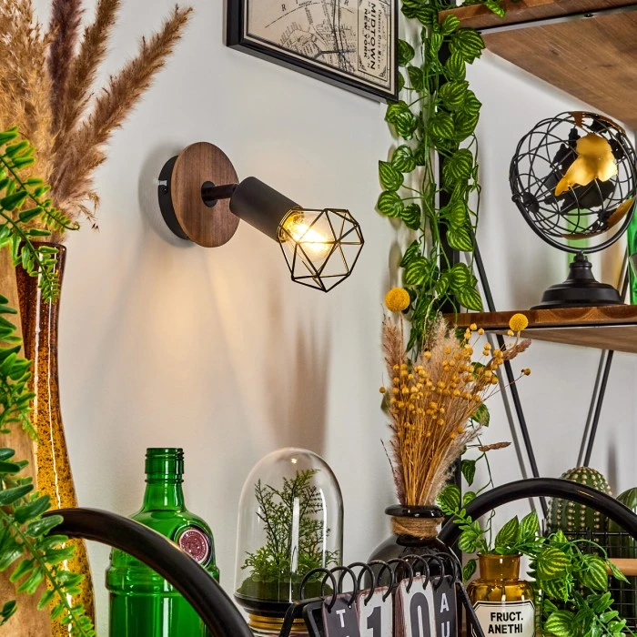 Hofstein Baripada Wandleuchte Schwarz, Holz dunkel, 1-flammig 11 Hofstein Baripada Wandleuchte Schwarz, Holz dunkel, 1-flammig - Image 11