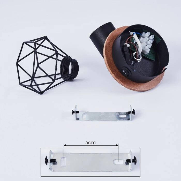 Hofstein Baripada Wandleuchte Schwarz, Holz dunkel, 1-flammig 5 Hofstein Baripada Wandleuchte Schwarz, Holz dunkel, 1-flammig - Image 5