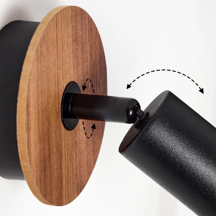 Hofstein Baripada Wandleuchte Schwarz, Holz dunkel, 1-flammig 6 Hofstein Baripada Wandleuchte Schwarz, Holz dunkel, 1-flammig - Image 6