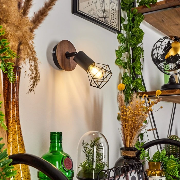 Hofstein Baripada Wandleuchte Schwarz, Holz dunkel, 1-flammig 7 Hofstein Baripada Wandleuchte Schwarz, Holz dunkel, 1-flammig - Image 7