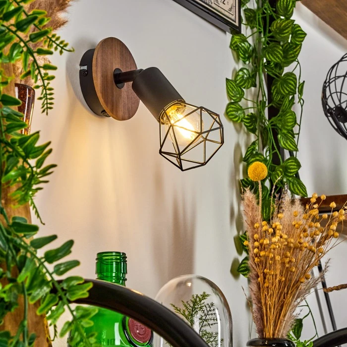 Hofstein Baripada Wandleuchte Schwarz, Holz dunkel, 1-flammig 9 Hofstein Baripada Wandleuchte Schwarz, Holz dunkel, 1-flammig - Image 9