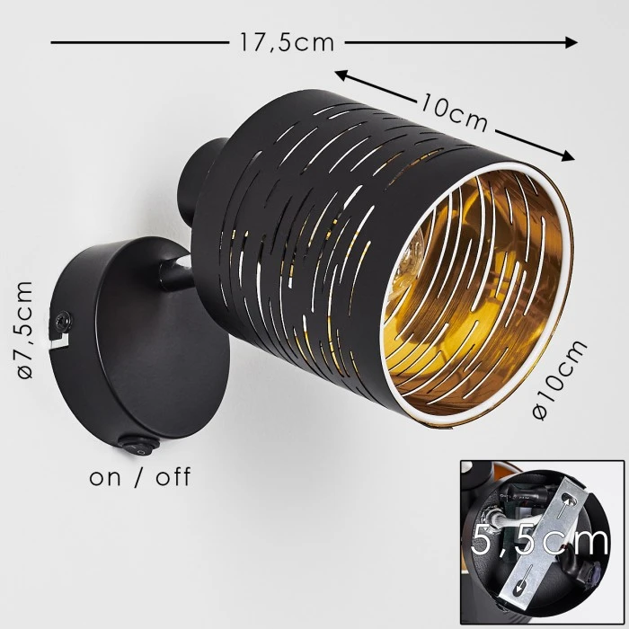 Hofstein Bathinda Wandleuchte Schwarz, 1-flammig 2 Hofstein Bathinda Wandleuchte Schwarz, 1-flammig - Image 2
