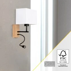 Brilliant Leuchten Rayan Wandleuchte LED Schwarz, Holz hell, 1-flammig