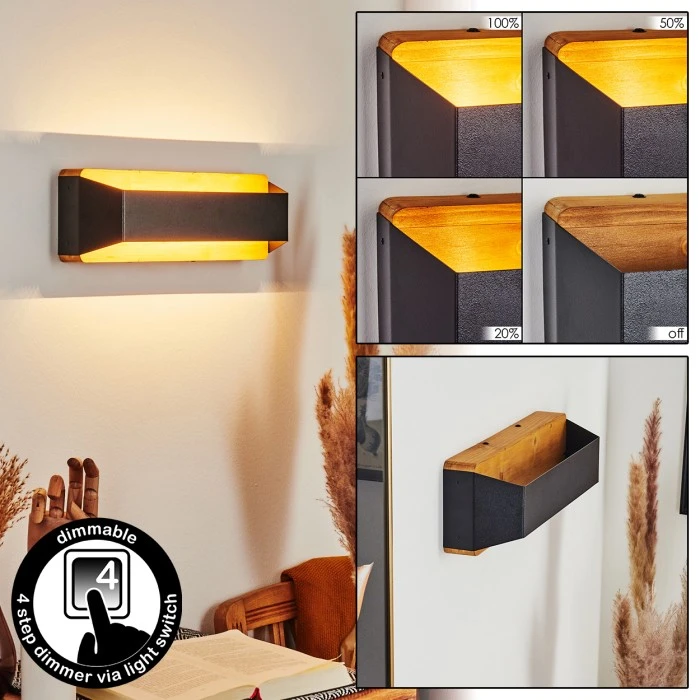 Hofstein Clarens Wandleuchte LED Schwarz, Naturfarben, 1-flammig 1 Hofstein Clarens Wandleuchte LED Schwarz, Naturfarben, 1-flammig