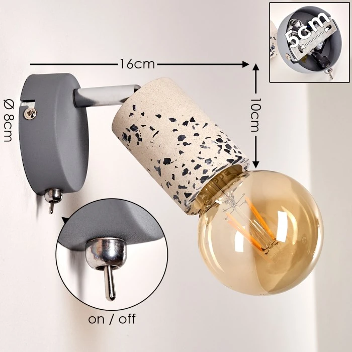 Hofstein Elkhorn Wandleuchte Chrom, Grau, Steinoptik, 1-flammig 2 Hofstein Elkhorn Wandleuchte Chrom, Grau, Steinoptik, 1-flammig - Image 2