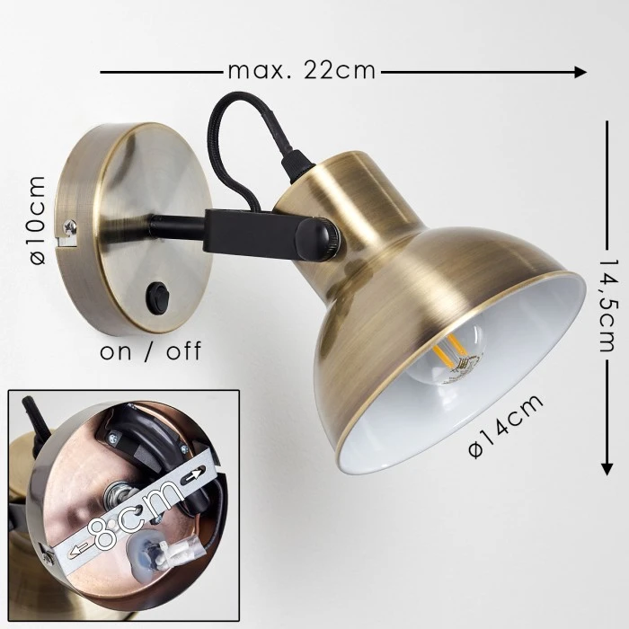 Hofstein Fresno Wandleuchte Schwarz-Gold, 1-flammig 2 Hofstein Fresno Wandleuchte Schwarz-Gold, 1-flammig - Image 2