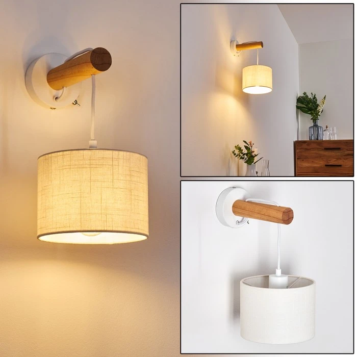 Hofstein Geelong Wandleuchte Weiß, Holz hell, 1-flammig 1 Hofstein Geelong Wandleuchte Weiß, Holz hell, 1-flammig