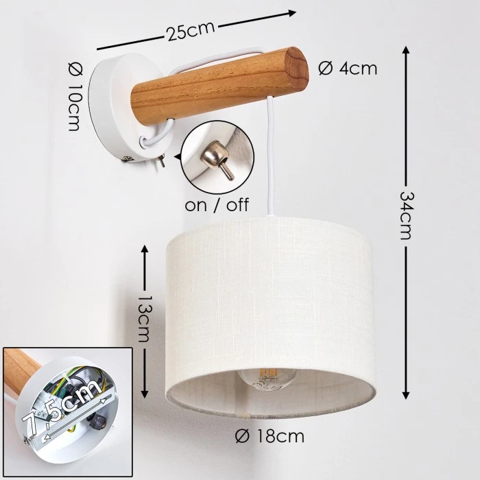 Hofstein Geelong Wandleuchte Weiß, Holz hell, 1-flammig 2 Hofstein Geelong Wandleuchte Weiß, Holz hell, 1-flammig - Image 2