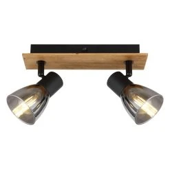 Globo CLAUDE Wandleuchte Schwarz, Holz dunkel, 2-flammig -Wandleuchten Verkauf globo claude wandleuchte 54307 2w 3