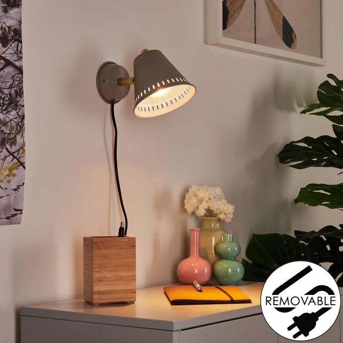 Hofstein Iasoa Wandleuchte Messing, Grau, 1-flammig 1 Hofstein Iasoa Wandleuchte Messing, Grau, 1-flammig