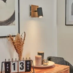 Hofstein Javel Wandleuchte Schwarz, Grau, Holzoptik, 1-flammig