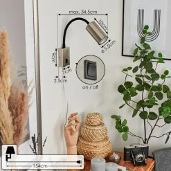 Hofstein Javel Wandleuchte Nickel-Matt, Schwarz, 1-flammig -Wandleuchten Verkauf javel wandleuchte h3612699 3