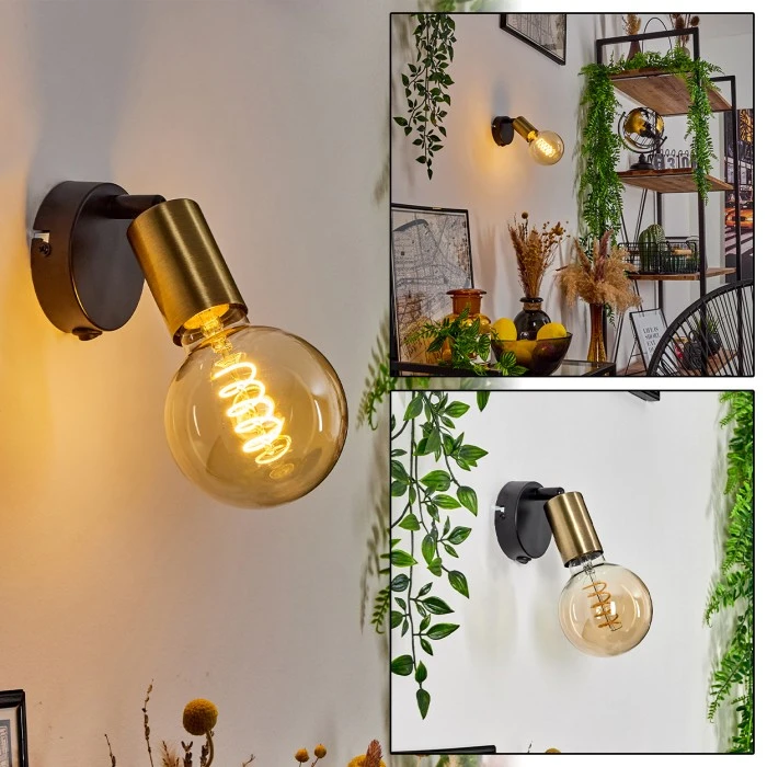 Hofstein Maidford Wandleuchte Messing, Schwarz, 1-flammig 1 Hofstein Maidford Wandleuchte Messing, Schwarz, 1-flammig