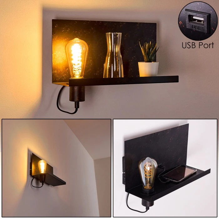 Hofstein Moheda Wandleuchte Schwarz, Rostfarben, 1-flammig 1 Hofstein Moheda Wandleuchte Schwarz, Rostfarben, 1-flammig