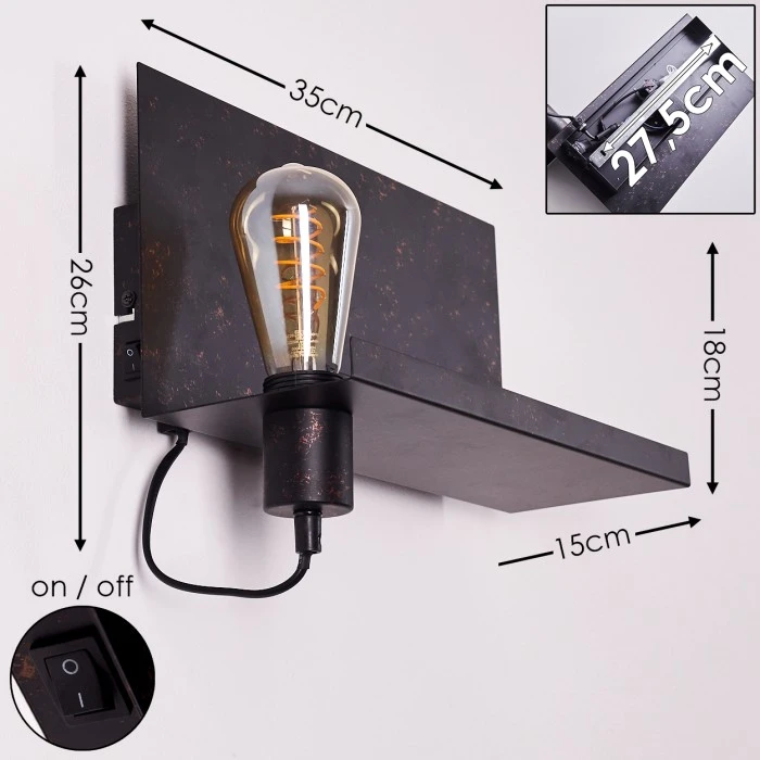Hofstein Moheda Wandleuchte Schwarz, Rostfarben, 1-flammig 2 Hofstein Moheda Wandleuchte Schwarz, Rostfarben, 1-flammig - Image 2