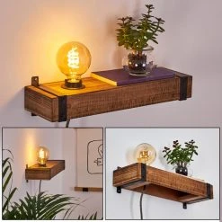 Hofstein Montgomery Wandleuchte Schwarz, Holz dunkel, 1-flammig