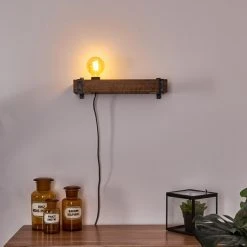 Hofstein Montgomery Wandleuchte Schwarz, Holz dunkel, 1-flammig -Wandleuchten Verkauf montgomery wandleuchte h3369005 6