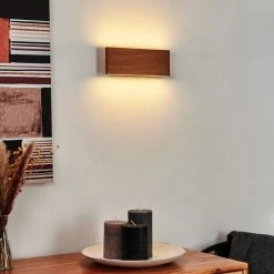 Hofstein Mosambik Wandleuchte LED Nickel-Matt, Braun, Holz dunkel, 1-flammig