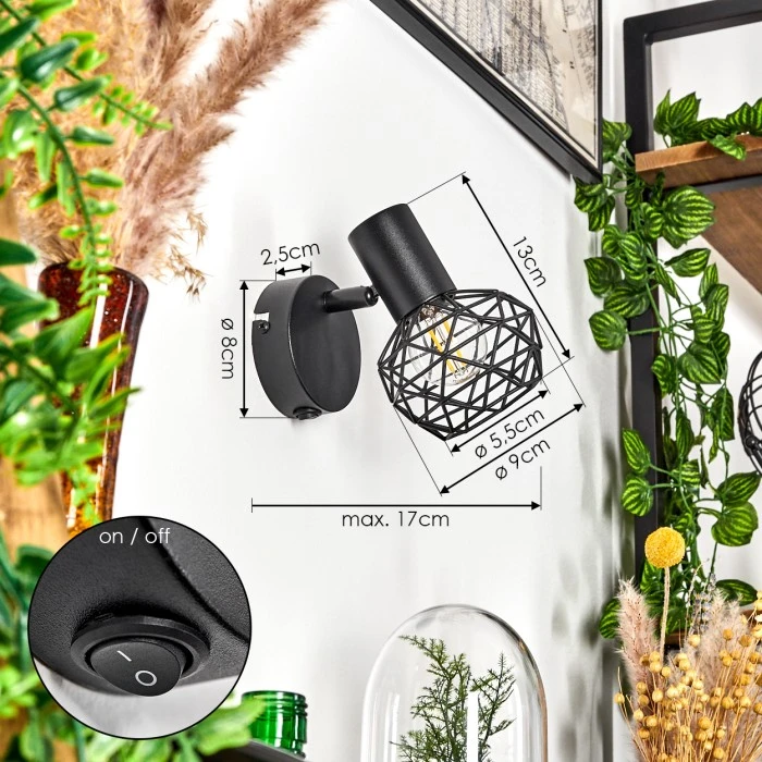 Hofstein Palmira Wandleuchte Schwarz, 1-flammig 4 Hofstein Palmira Wandleuchte Schwarz, 1-flammig - Image 4