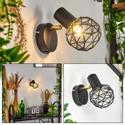 Hofstein Palmira Wandleuchte Schwarz, Gold, 1-flammig