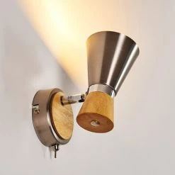 Hofstein Pulau Wandleuchte Nickel-Matt, Holz hell, 1-flammig -Wandleuchten Verkauf pulau wandleuchte h3095096 do1 10