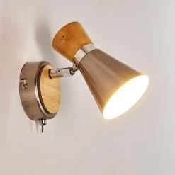 Hofstein Pulau Wandleuchte Nickel-Matt, Holz hell, 1-flammig -Wandleuchten Verkauf pulau wandleuchte h3095096 do1 11