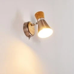 Hofstein Pulau Wandleuchte Nickel-Matt, Holz hell, 1-flammig -Wandleuchten Verkauf pulau wandleuchte h3095096 do1 8