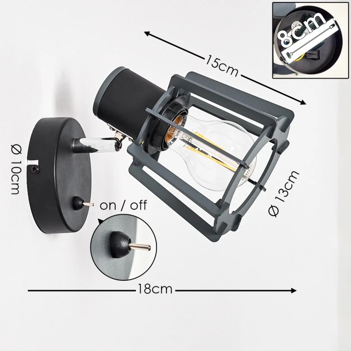 Hofstein Rieti Wandleuchte Schwarz, 1-flammig 2 Hofstein Rieti Wandleuchte Schwarz, 1-flammig - Image 2