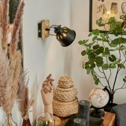 Hofstein Safari Wandleuchte Chrom, Schwarz, Holz hell, 1-flammig -Wandleuchten Verkauf safari wandleuchte h3580899 10