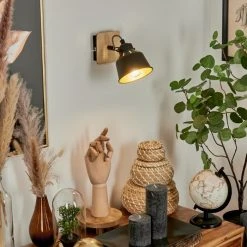 Hofstein Safari Wandleuchte Chrom, Schwarz, Holz hell, 1-flammig -Wandleuchten Verkauf safari wandleuchte h3580899 12