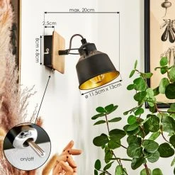 Hofstein Safari Wandleuchte Chrom, Schwarz, Holz hell, 1-flammig -Wandleuchten Verkauf safari wandleuchte h3580899 3