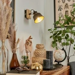 Hofstein Safari Wandleuchte Chrom, Schwarz, Holz hell, 1-flammig -Wandleuchten Verkauf safari wandleuchte h3580899 6