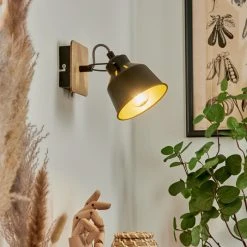 Hofstein Safari Wandleuchte Chrom, Schwarz, Holz hell, 1-flammig -Wandleuchten Verkauf safari wandleuchte h3580899 8