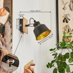 Hofstein Safari Wandleuchte Chrom, Schwarz, Holz dunkel, 1-flammig -Wandleuchten Verkauf safari wandleuchte h3580936 3