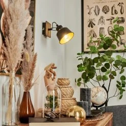 Hofstein Safari Wandleuchte Chrom, Schwarz, Holz dunkel, 1-flammig -Wandleuchten Verkauf safari wandleuchte h3580936 7