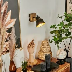 Hofstein Safari Wandleuchte Chrom, Schwarz, Holz dunkel, 1-flammig -Wandleuchten Verkauf safari wandleuchte h3580936 8