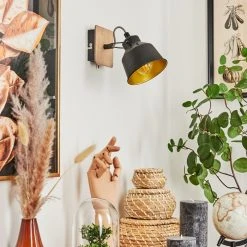 Hofstein Safari Wandleuchte Chrom, Schwarz, Holz dunkel, 1-flammig -Wandleuchten Verkauf safari wandleuchte h3580936 9