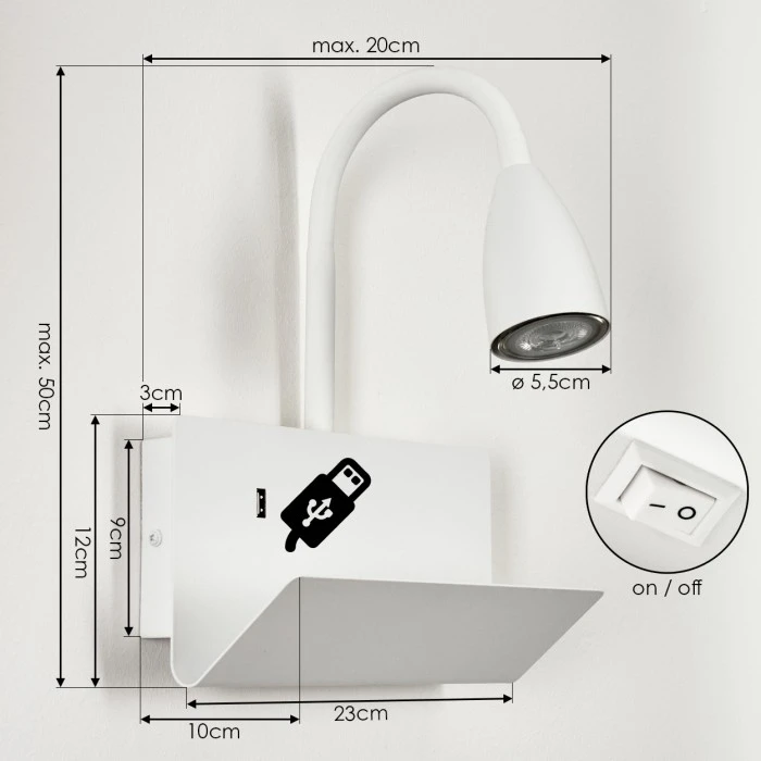 Hofstein Sarnen Wandleuchte Weiß, 1-flammig 4 Hofstein Sarnen Wandleuchte Weiß, 1-flammig - Image 4