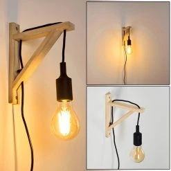 Hofstein Sasagawa Wandleuchte Schwarz, Holz hell, 1-flammig