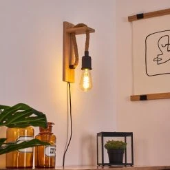 Hofstein Sunnyvale Wandleuchte Schwarz, Braun, Holz hell, 1-flammig -Wandleuchten Verkauf sunnyvale wandleuchte h3369586 2