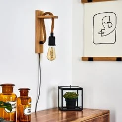 Hofstein Sunnyvale Wandleuchte Schwarz, Braun, Holz hell, 1-flammig -Wandleuchten Verkauf sunnyvale wandleuchte h3369586 5