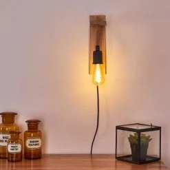 Hofstein Sunnyvale Wandleuchte Schwarz, Braun, Holz hell, 1-flammig -Wandleuchten Verkauf sunnyvale wandleuchte h3369586 6