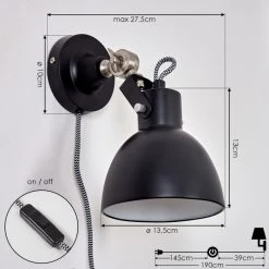 Hofstein Tilton Wandleuchte Nickel-Matt, Schwarz, 1-flammig -Wandleuchten Verkauf tilton wandleuchte h3315446 3