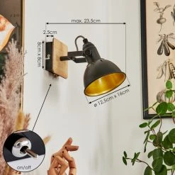 Hofstein Tina Wandleuchte Chrom, Schwarz, Holz hell, 1-flammig -Wandleuchten Verkauf tina wandleuchte h3581018 3